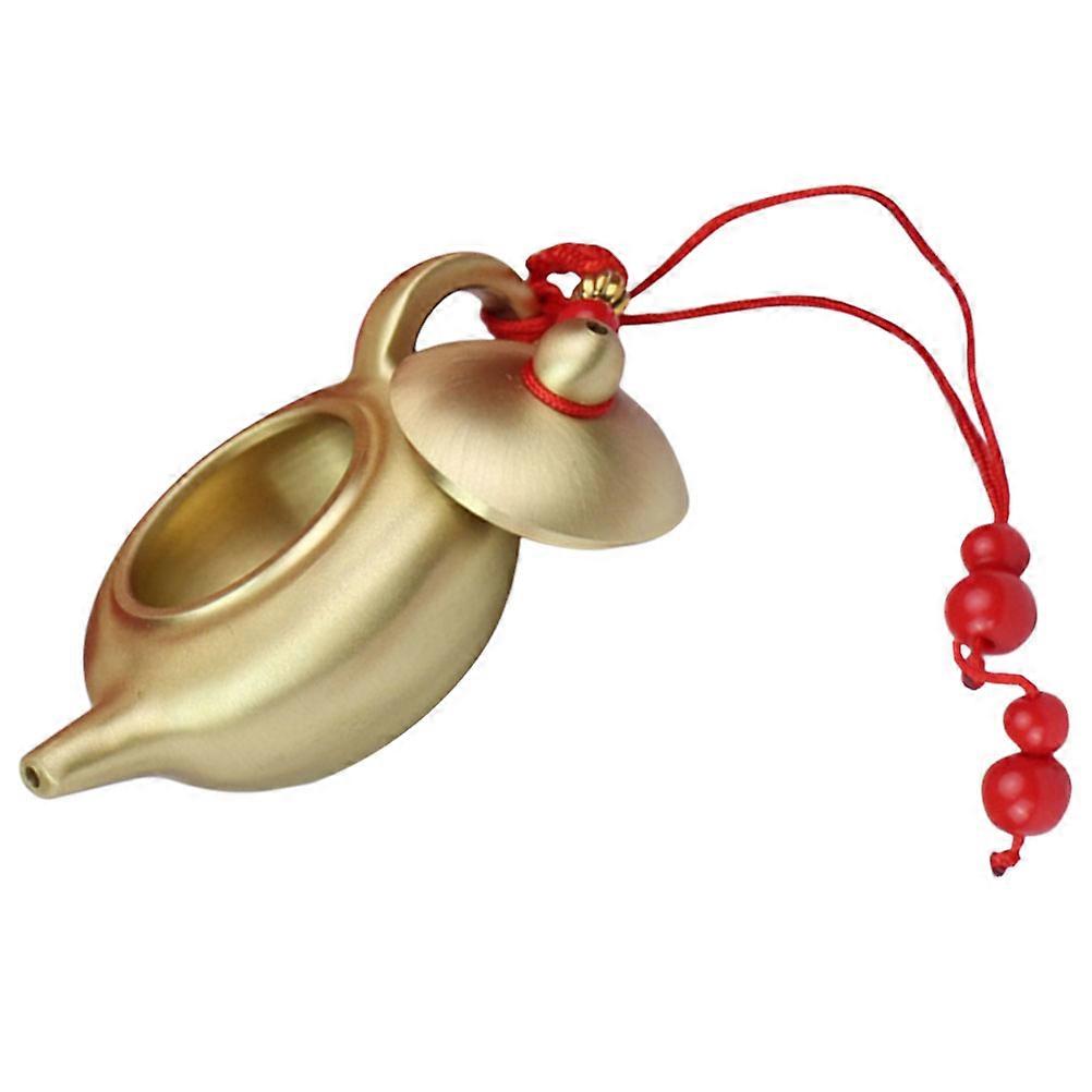 Golden Brass Mini Teapot Ornament for Desktop 4Pcs with Lanyard