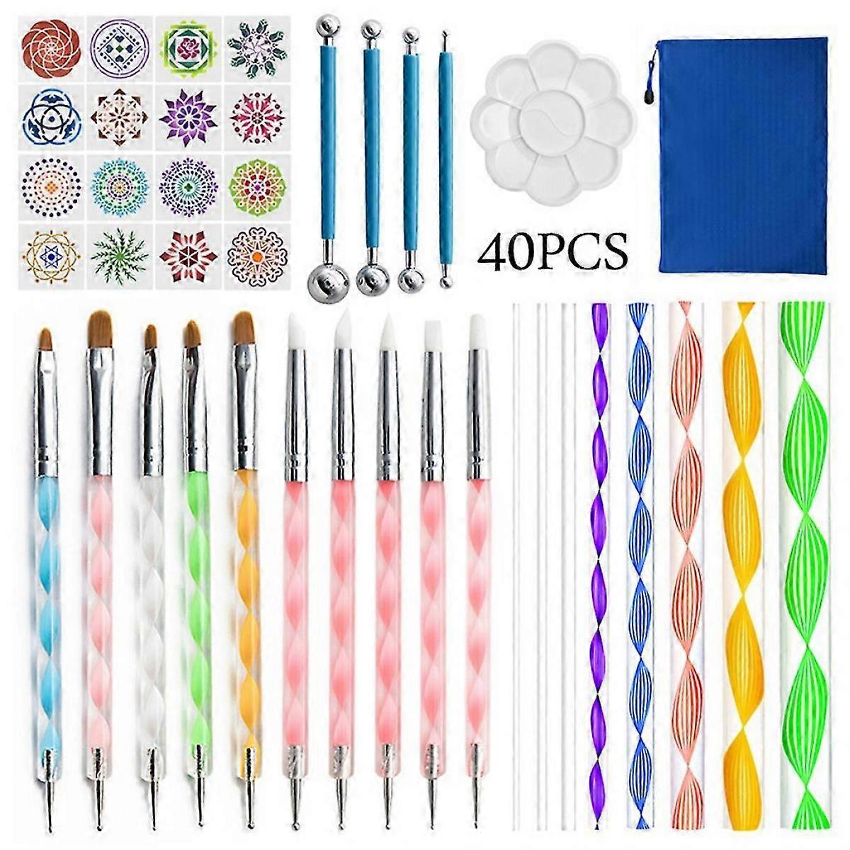40Pieces Complete Mandala Tools Kit Multi-purpose Dotting Stencils Set for Kid Student Beginner Art Drawing Painting