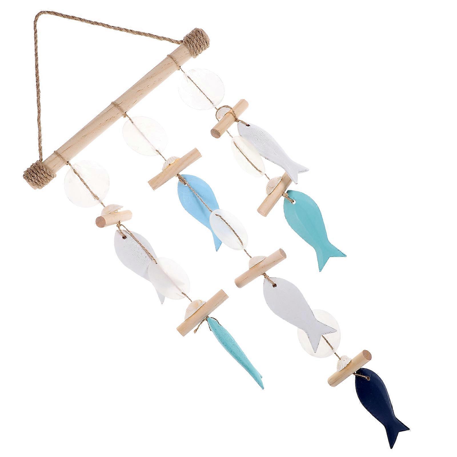 Wood Shell Wind Chime Mediterranean Style 5Pcs Hanging Pendant