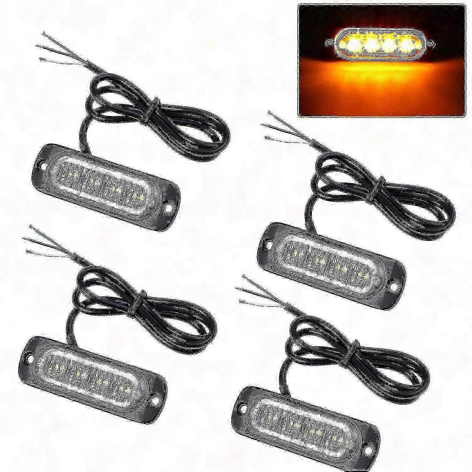 4pcs 4 LED Amber Recovery Strobe Lights 12V 24V Orange Grill Breakdown Flashing Emergency YVL