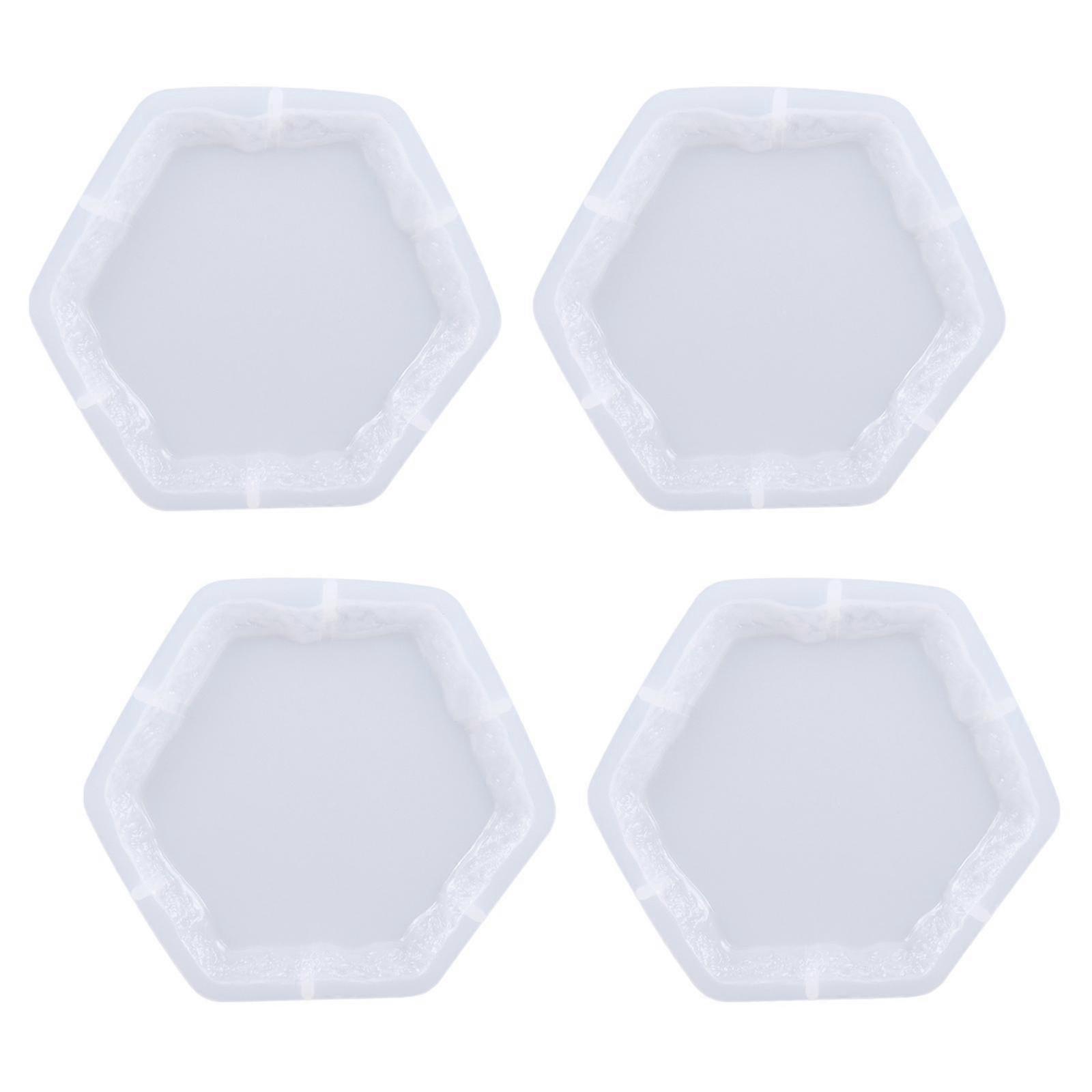 4Pcs Coaster Ren Casting licone Mould DIY Epoxy Pad Placemat Crafting Hexagon