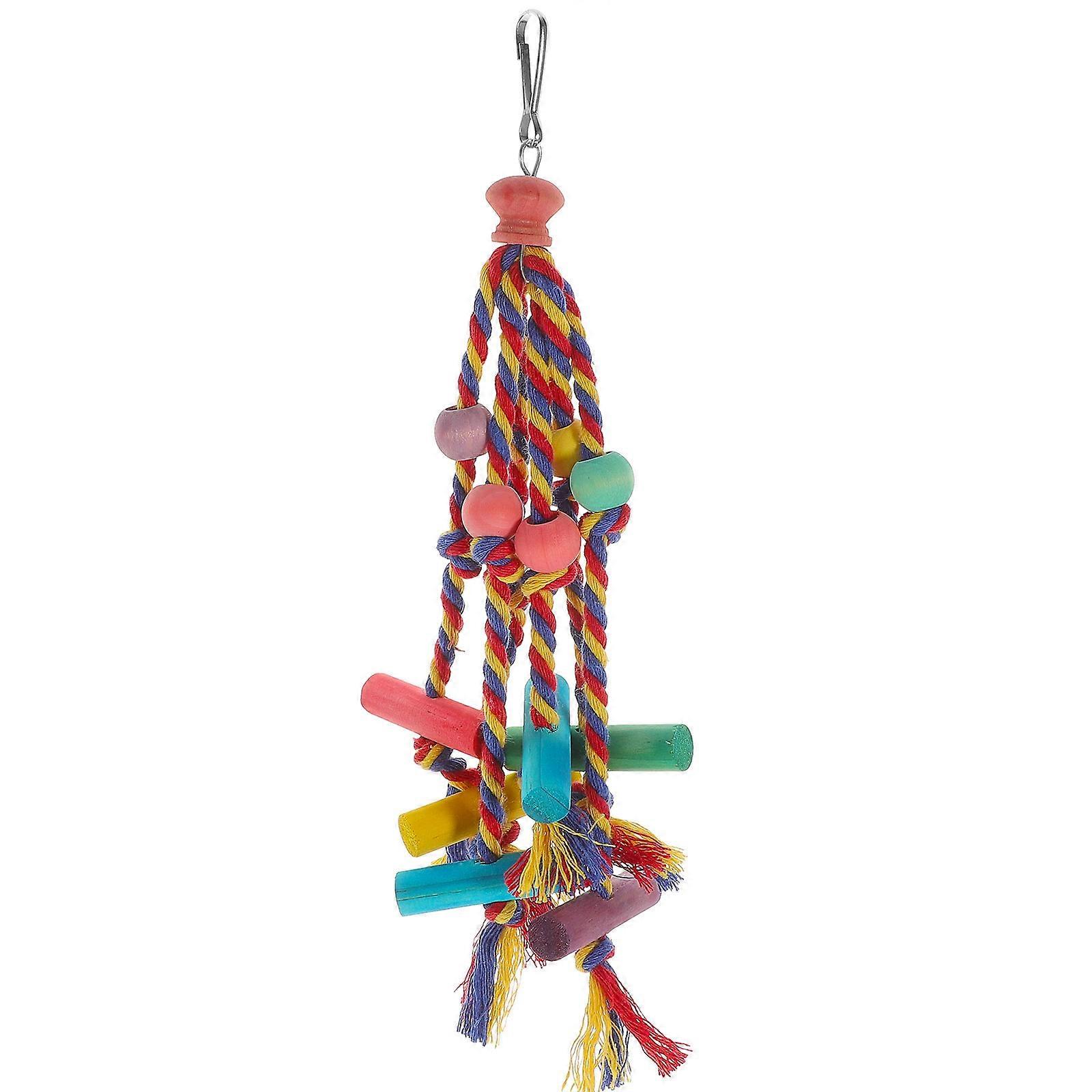 Parrot Toy Hanging Bird Toy for Biting with Colored Wood and Rope