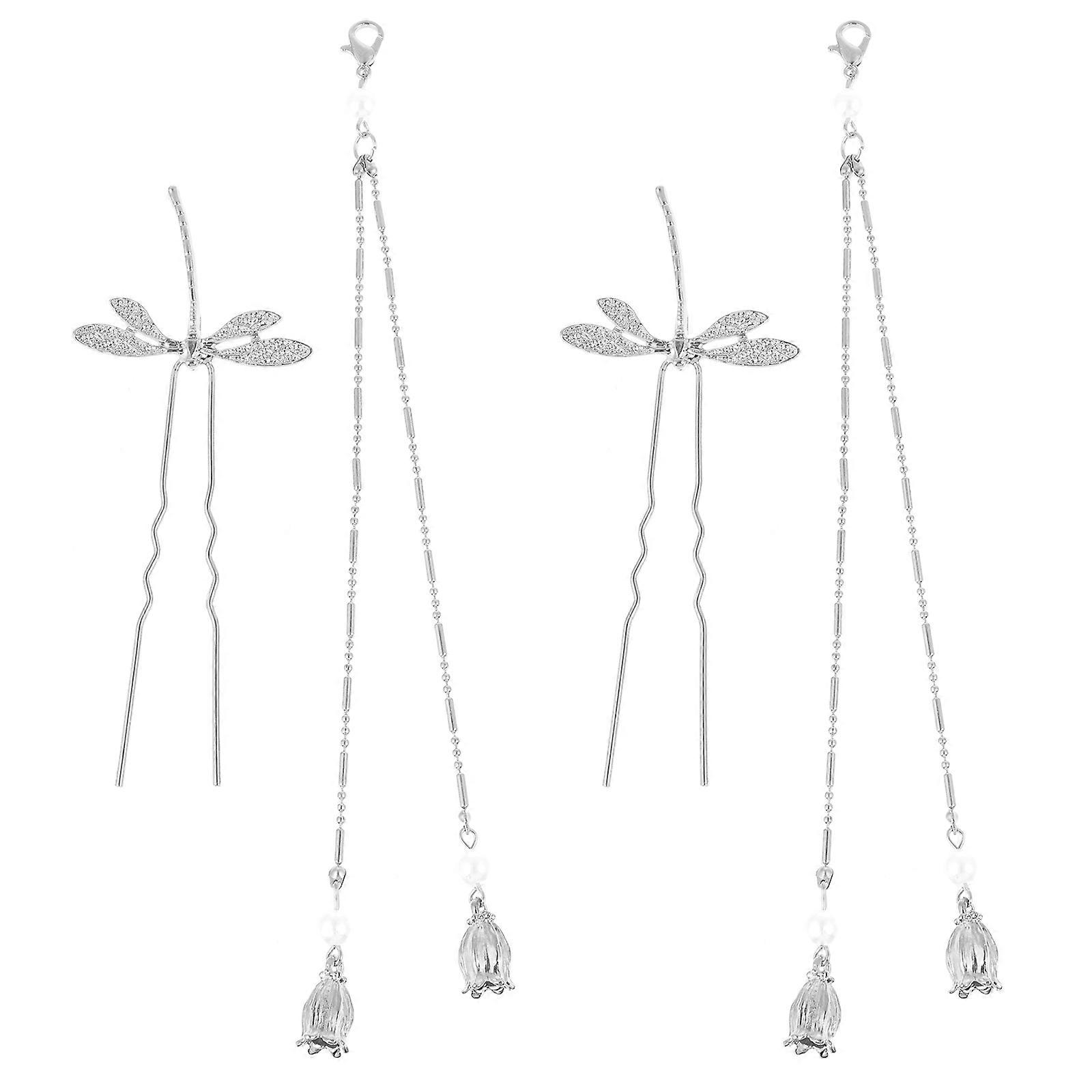 Hair Accessories Tassel Hair Sticks Crafted For Banquets and Themed Parties Available In Silver Color With Hair Fixing Function 4Pcs