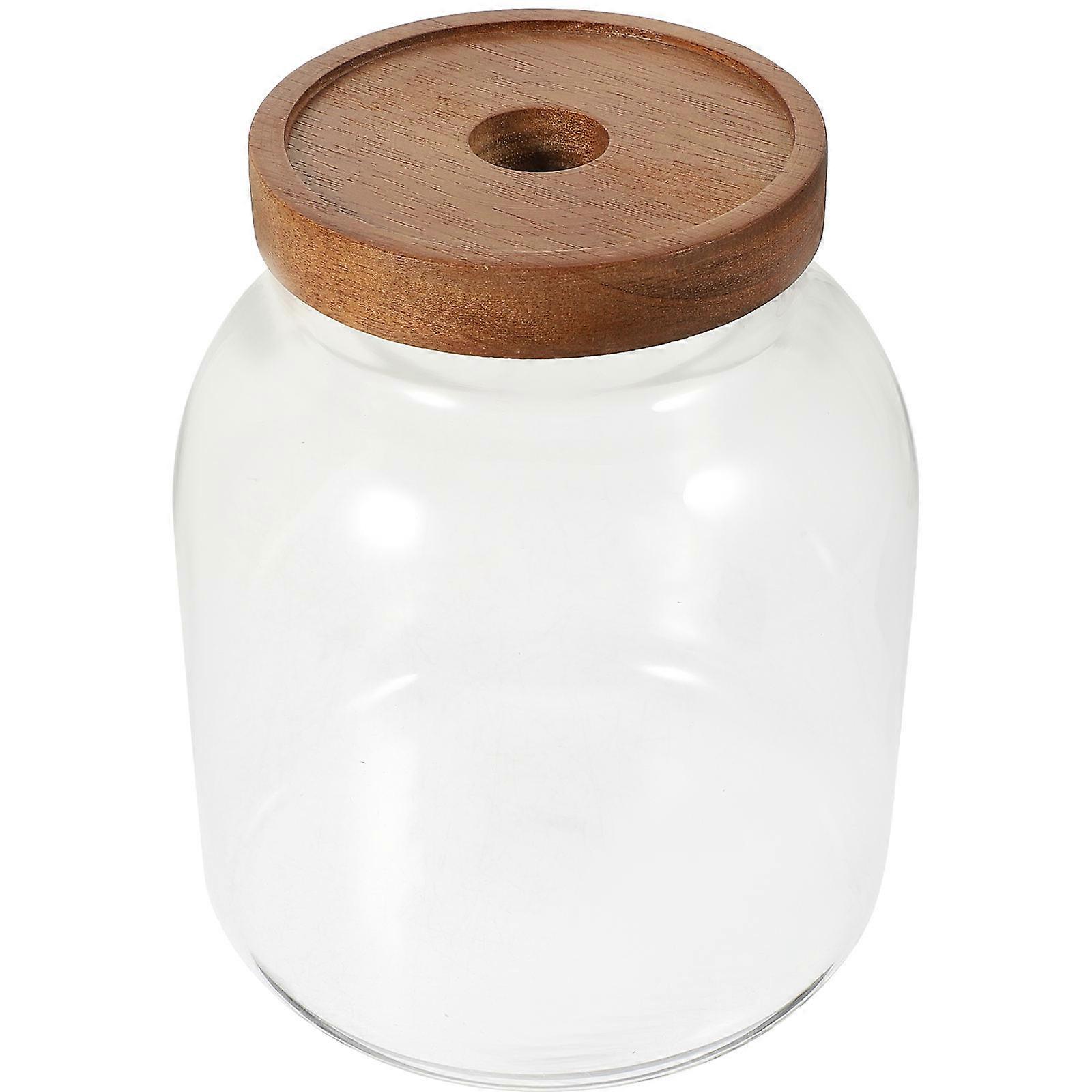 Glass Food Container Sealing Storage Jar with Wood Lid for Home