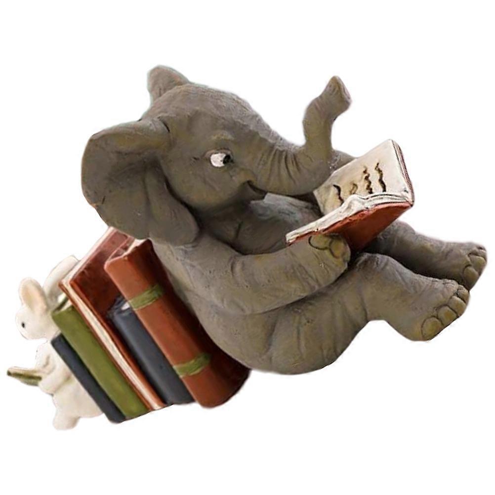 Elephant Figurine Resin Rabbit Reading Book Statue for Decor 4Pcs