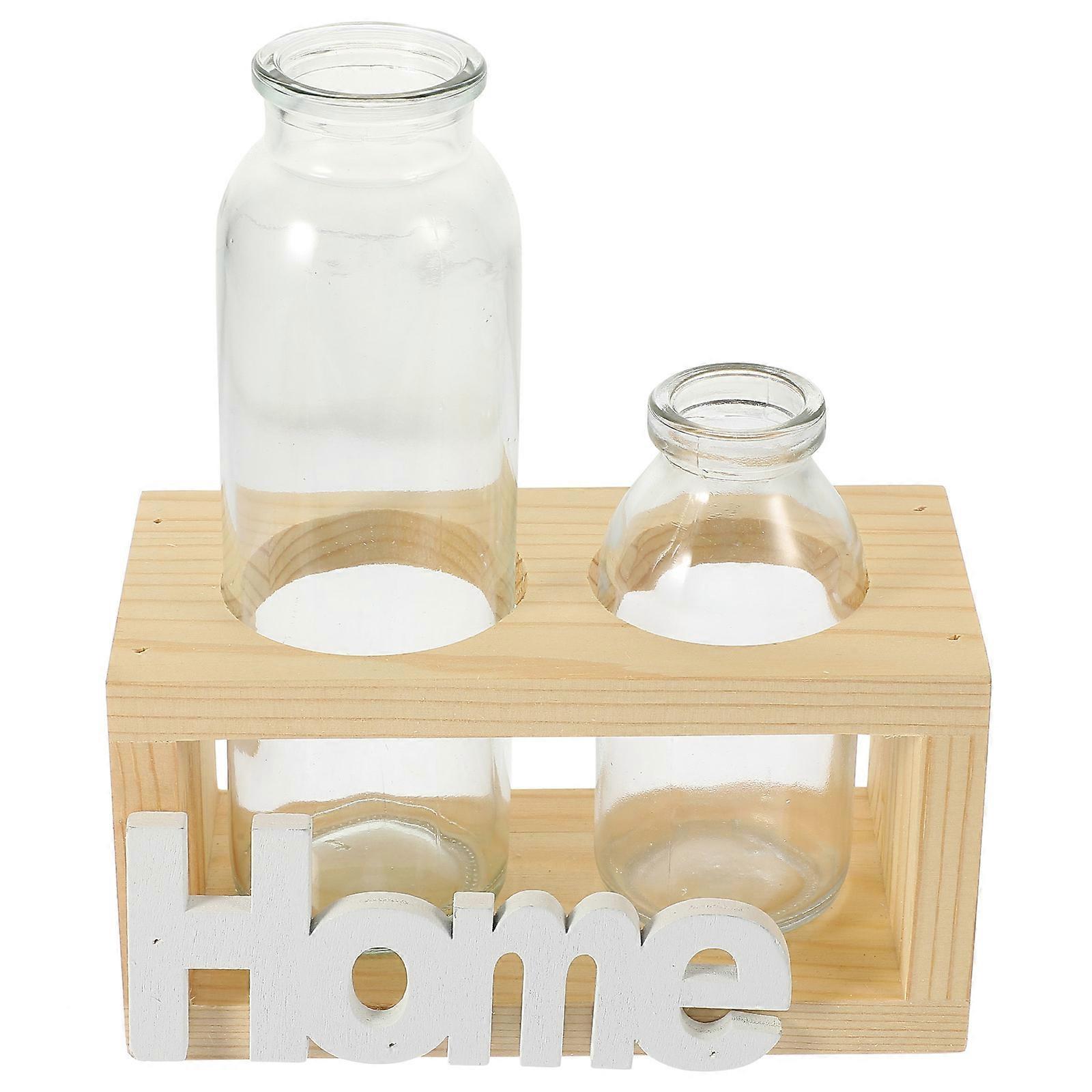 Hydroponic Vase with Wooden Stand for Desktop Plants 3Sets Nordic Style