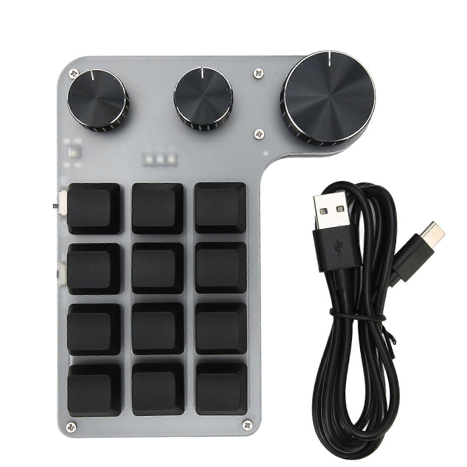 12 Keys Mechanical Keyboard Bluetooth USB Connection Mini Portable Programmable Macro Keyboard with 3 Knobs for Office