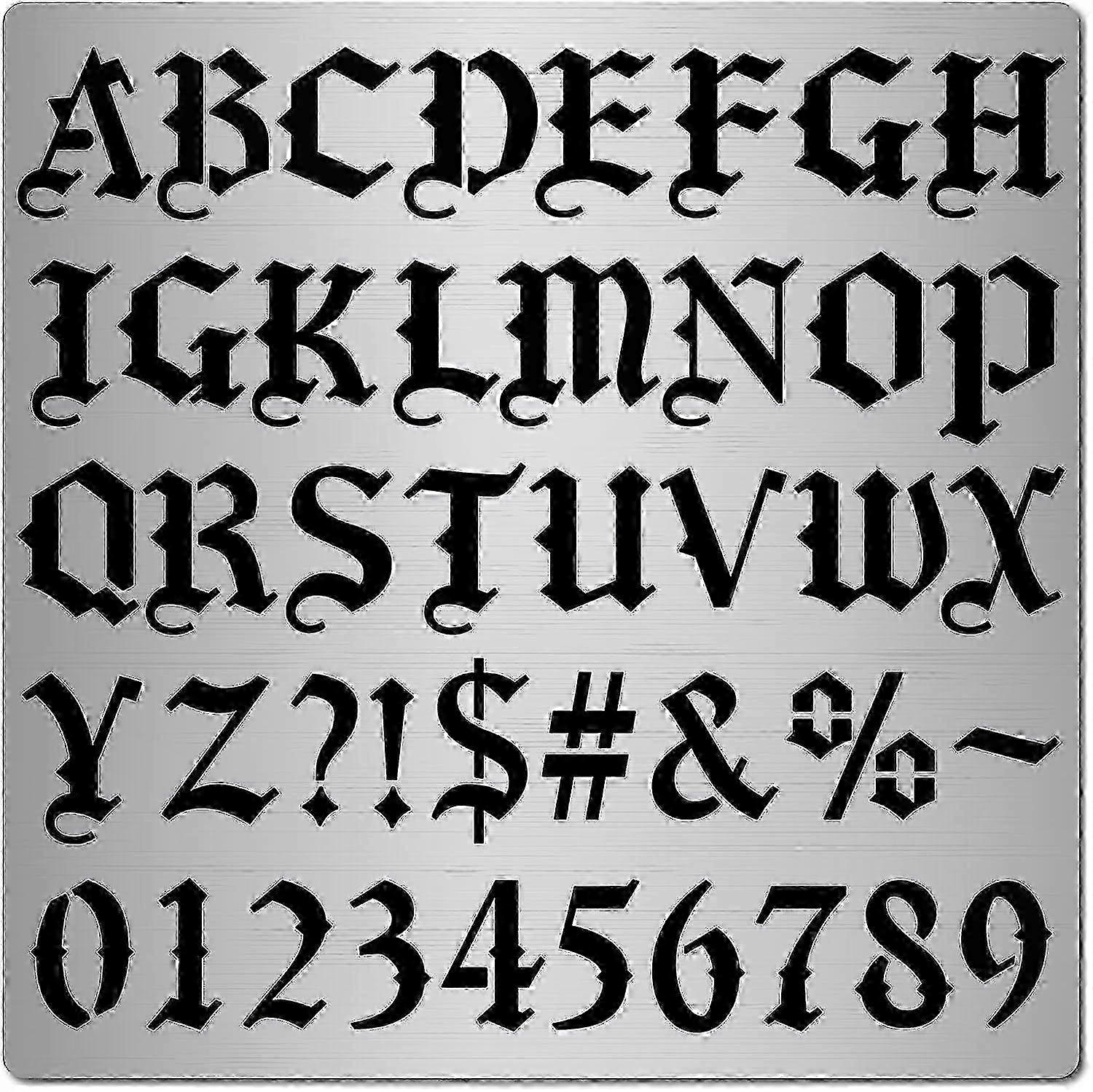 1" High Gothic Lettering Stencil Set - Metal Alphabet Numbers Runes Punctuation Template For Crafting And Diy Projects