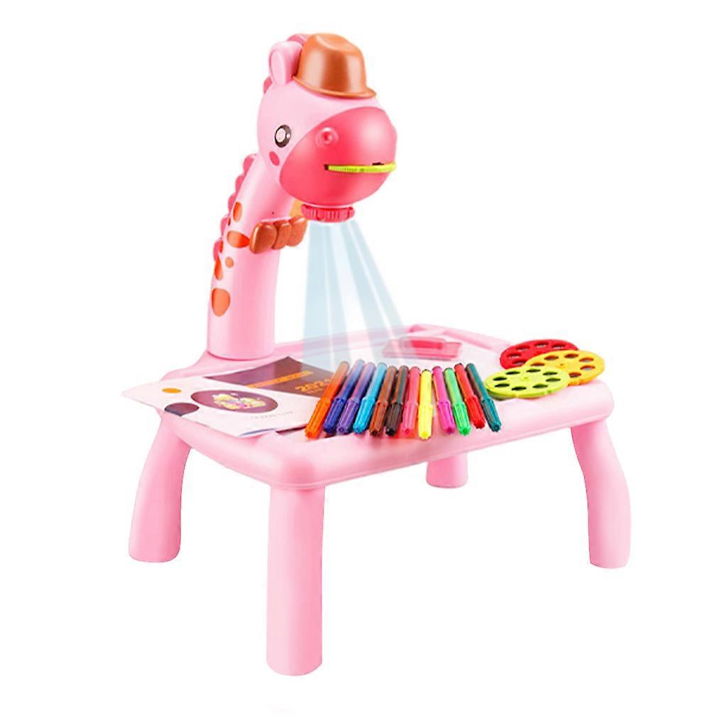 LED Projector Drawing Writing Board with 3 Slides Kids Early Educational Projection Painting Table Doodling Toy Pink