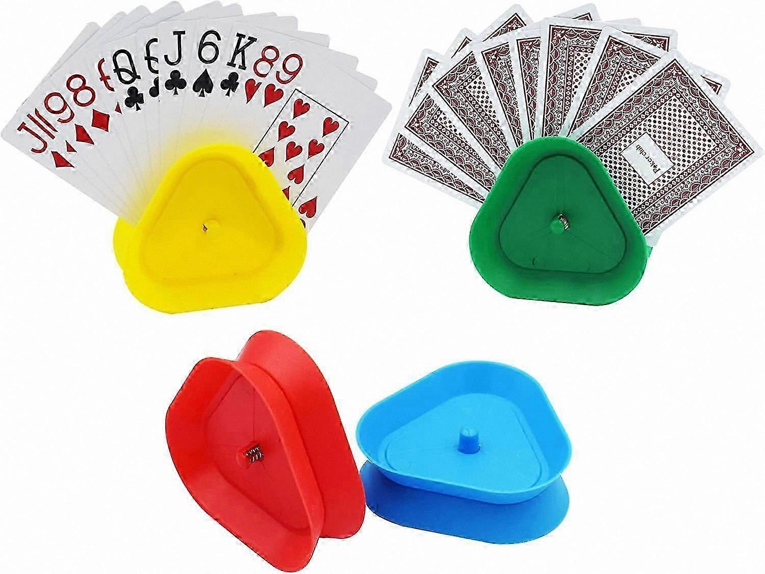 Triangle Poker Tray Set, 4-Piece Hands-Free Stand for Card Games, Assorted Colors