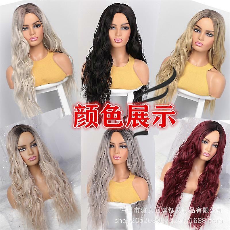 Wig gradient gray corn silk long synthetic fiber headpiece middle parted egg roll custom made