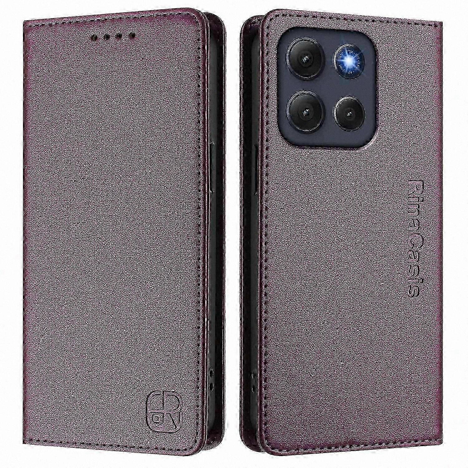 Leather Case for Moto G86 5G with RFID Blocking Wallet and Stand Function - V