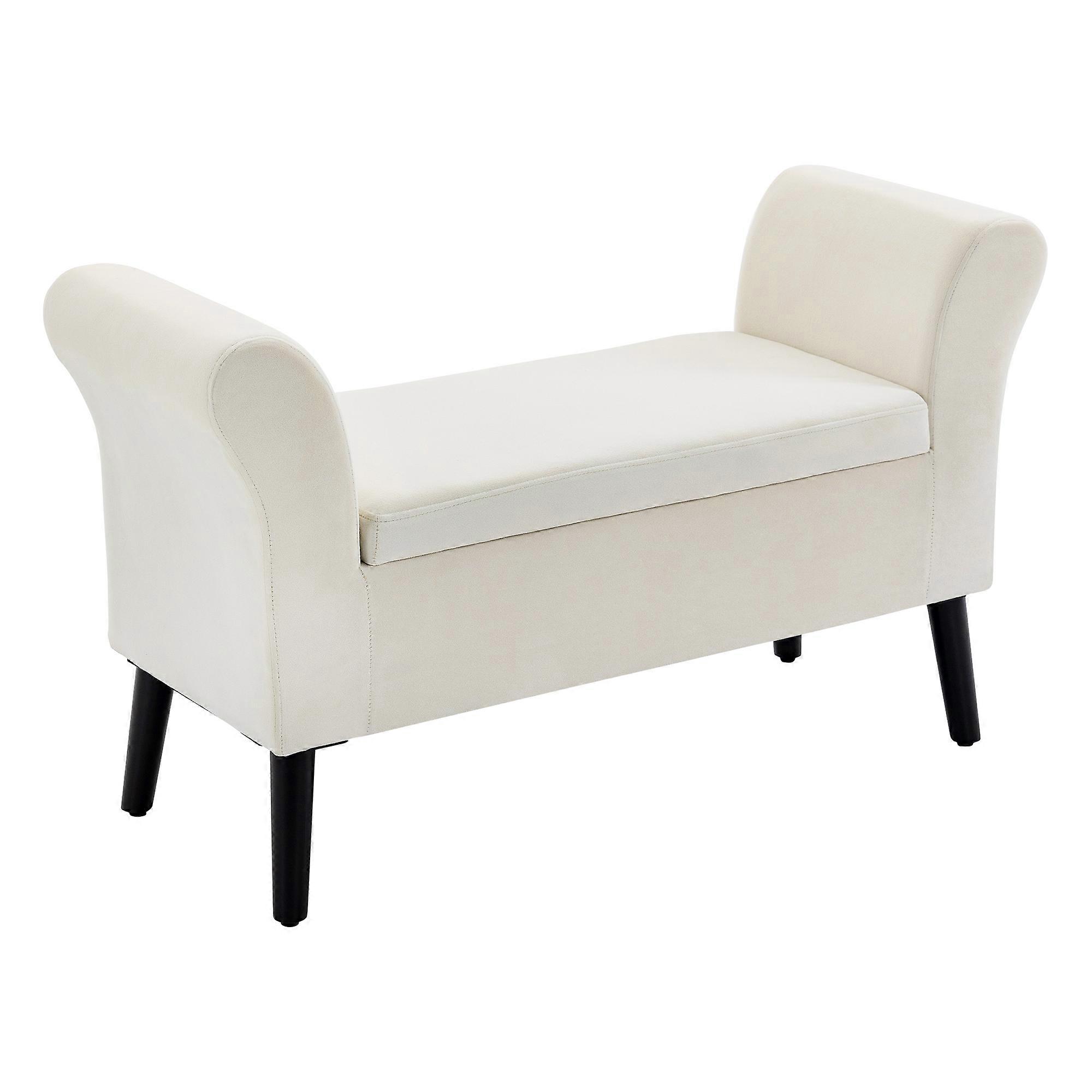 Cream White Storage Bench Cushion Armrest Polyester Fabric 111x41x65cm