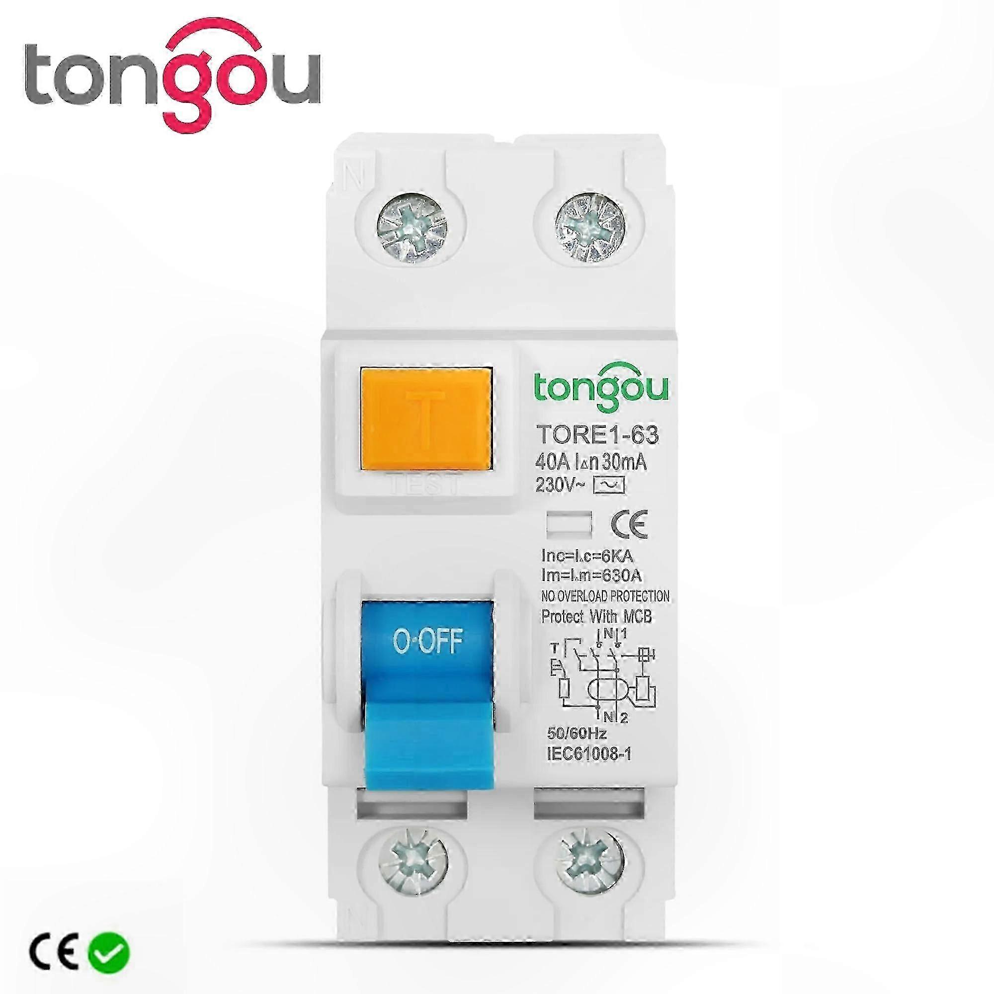 2P 16A-63A 10mA-100mA 6KA RCCB RCD 230V Electromechanical Residual Current Circuit Breaker Safety Switch