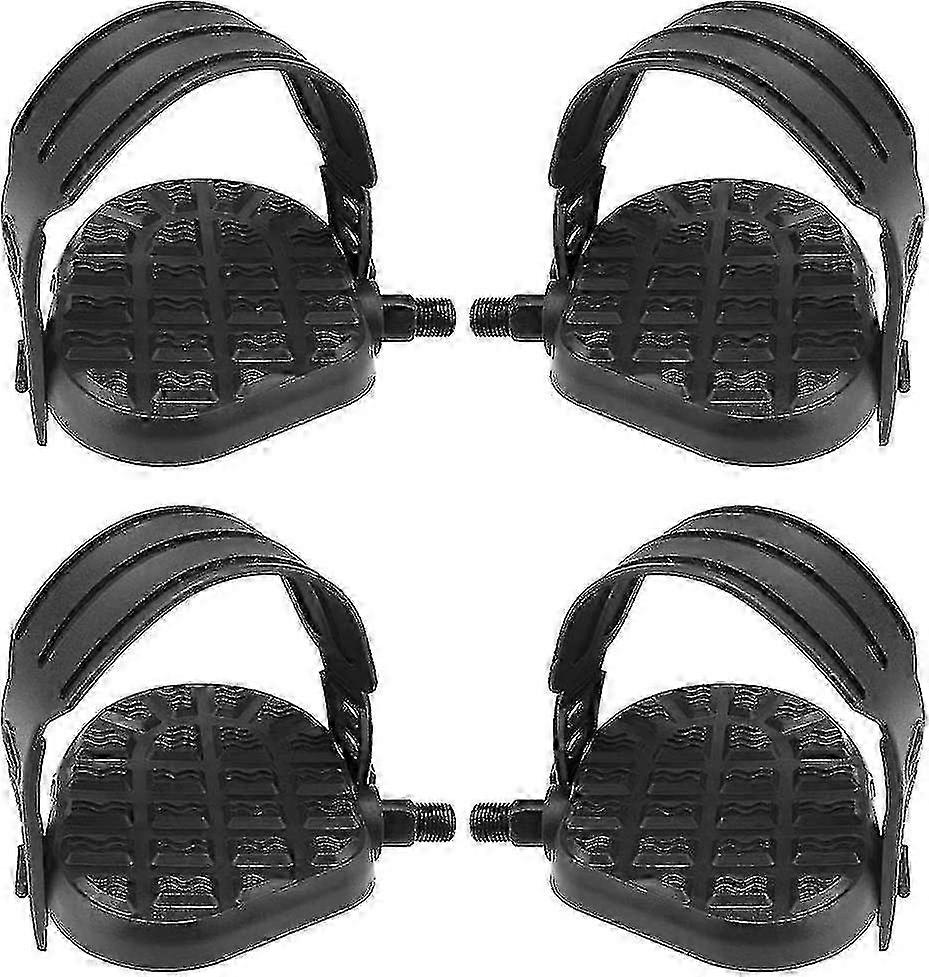 Bike Pedals with Straps for Exercise Bikes - Fixie Set Replacement with Adjustable Pedal Straps