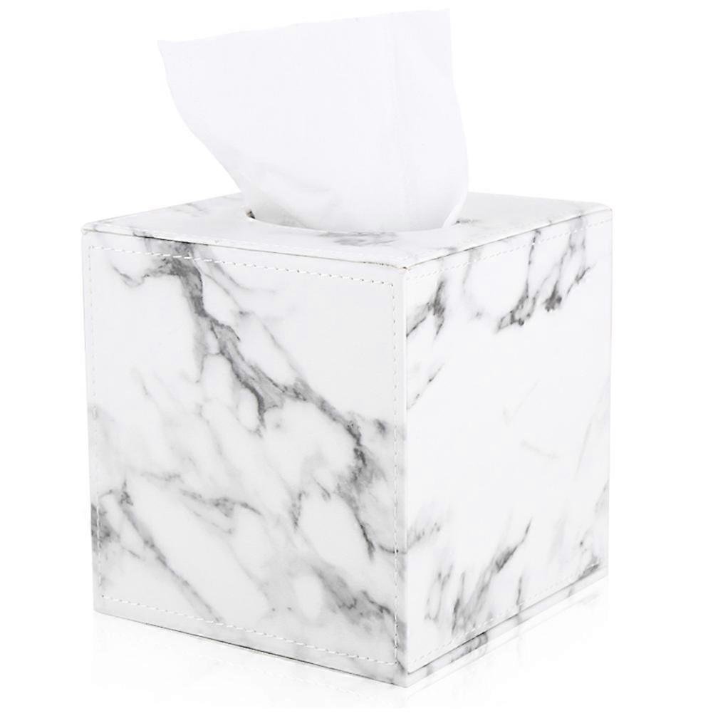 Leather Cube Square Tissue Box Cover Holder (Marble)