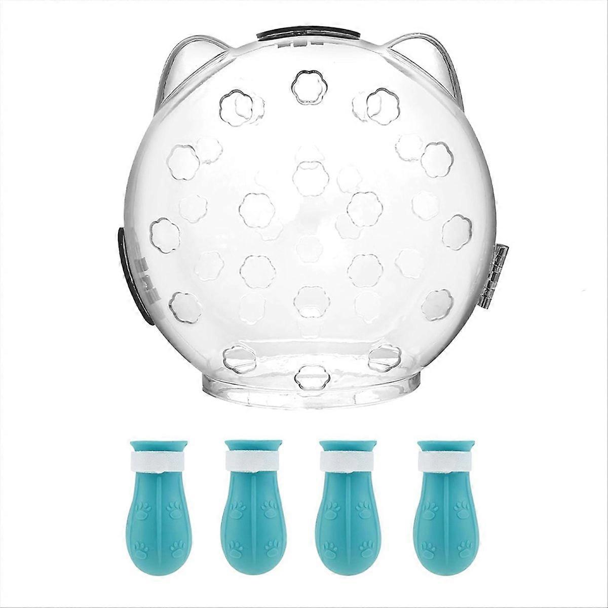 Cat Muzzle for Grooming,Breathable Cat Muzzle Helmet with 4 Silicone Shoes, Cat Astronaut Helmet,Cat Anti Bite Helmet M