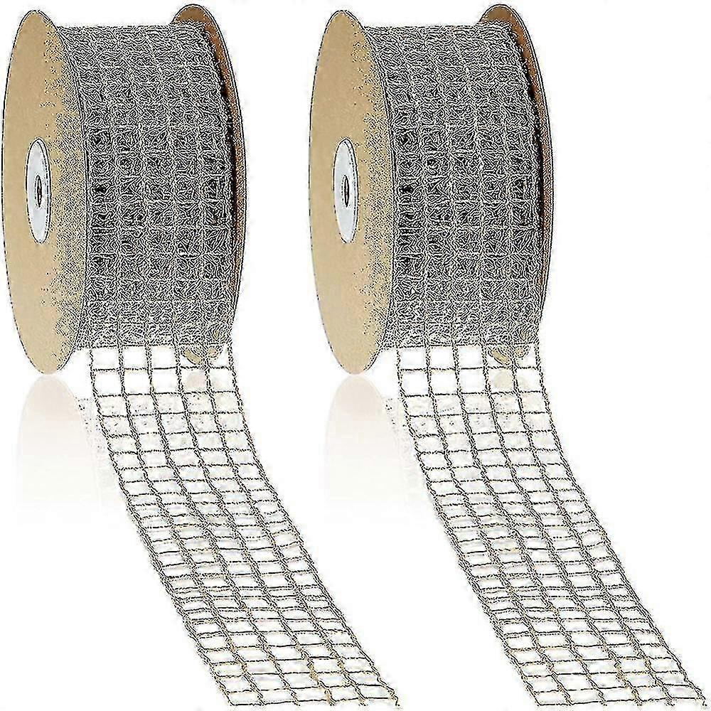 2 Rolls 20 Yards By 2.5 Inch Christmas Mesh Burlap Wired Ribbon Open Weave Burlap Net Ribbon Natura