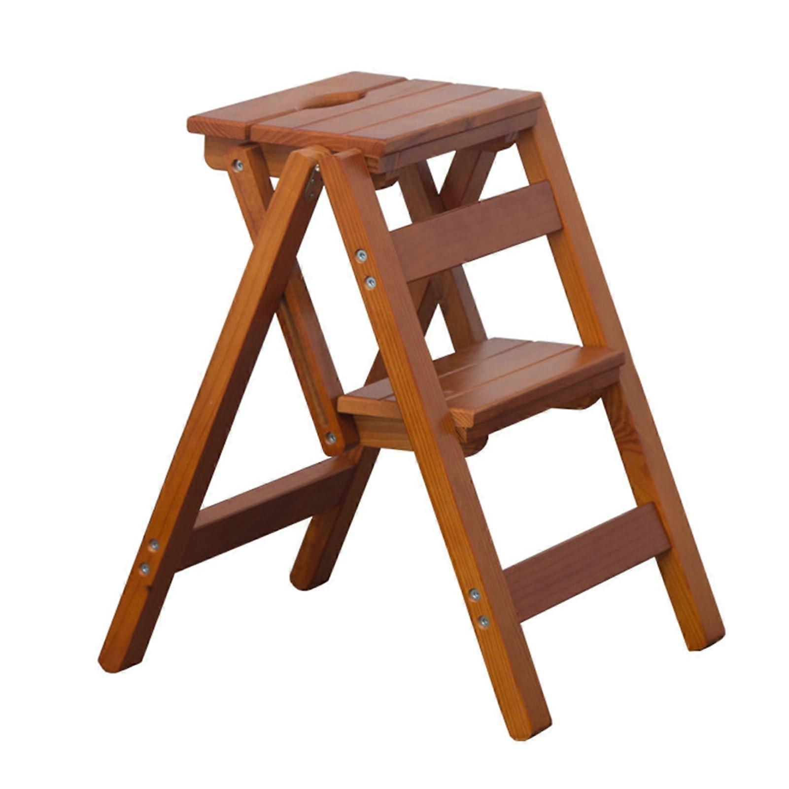2 Layers Folding Step Stool For Adults Portable MultiFunctional Kitchen Ladder Thick Wooden Library Chair Sturdy Design