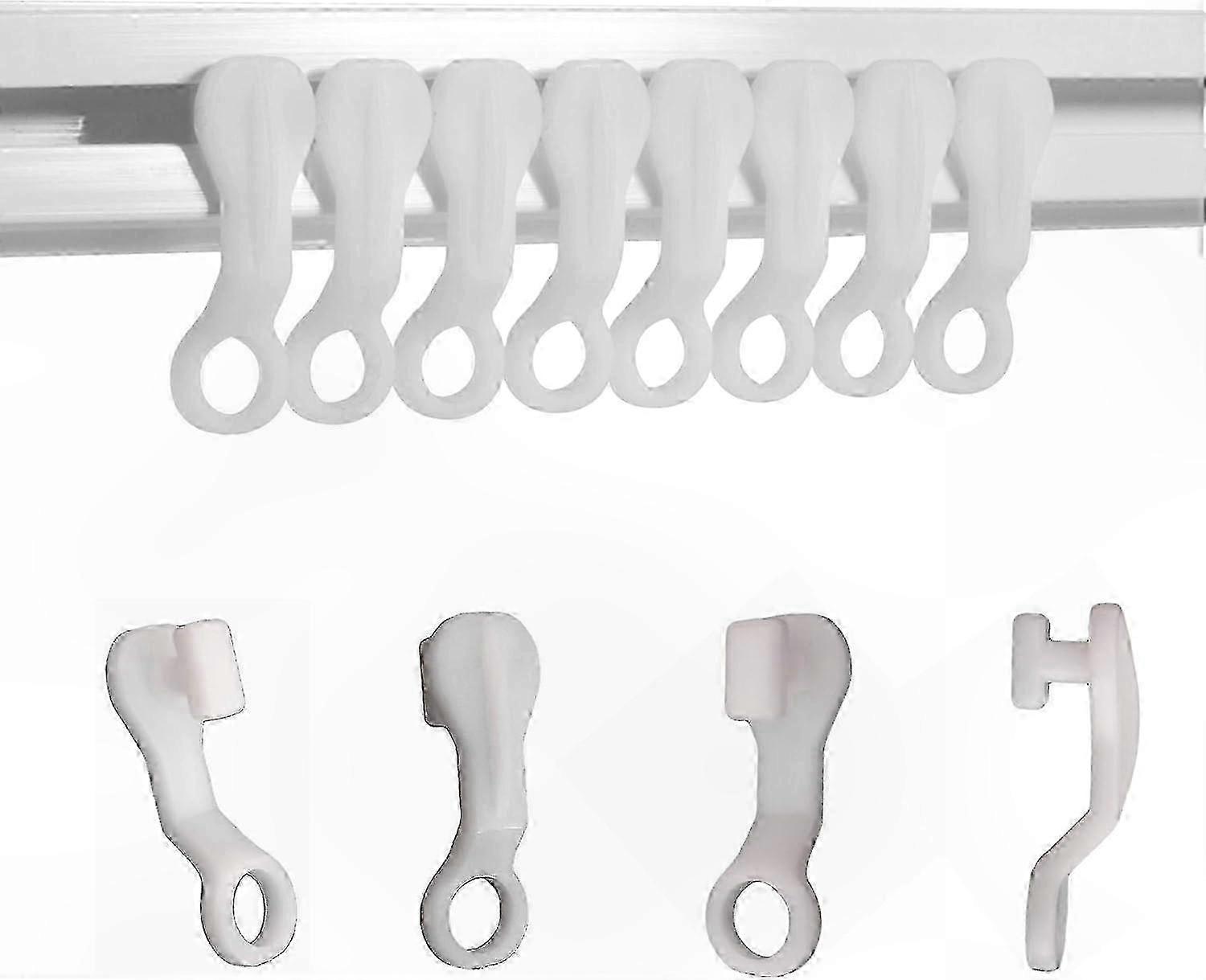 White Plastic Curtain Glider Hooks, 50-Pack for Smooth Sliding