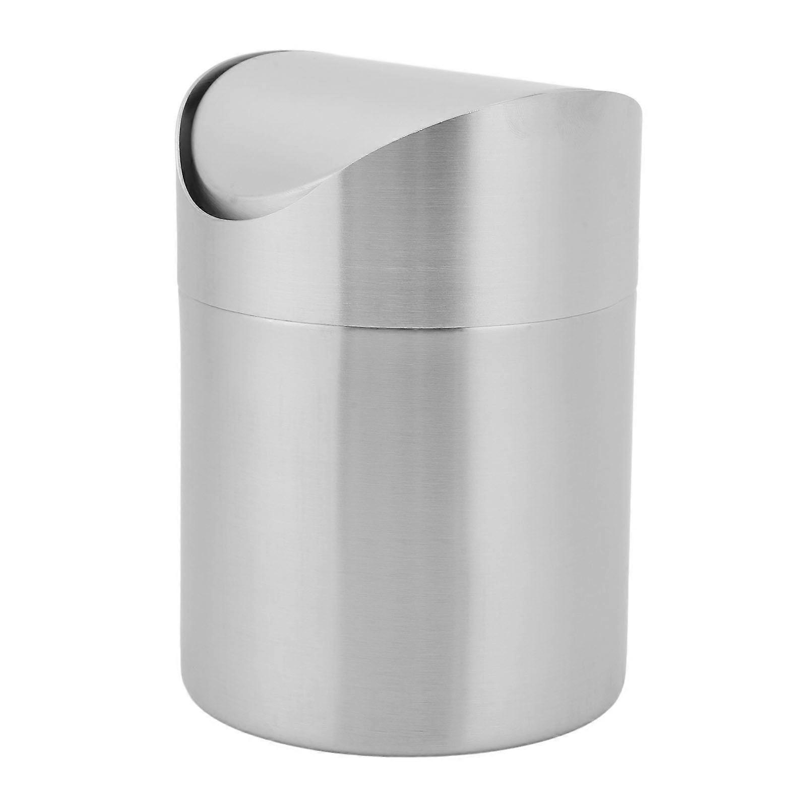 Mini Desktop Trash Can with Swing Lid Small Countertop Tiny Garbage Bin for Car Office 304 Stainless Steel Silver 