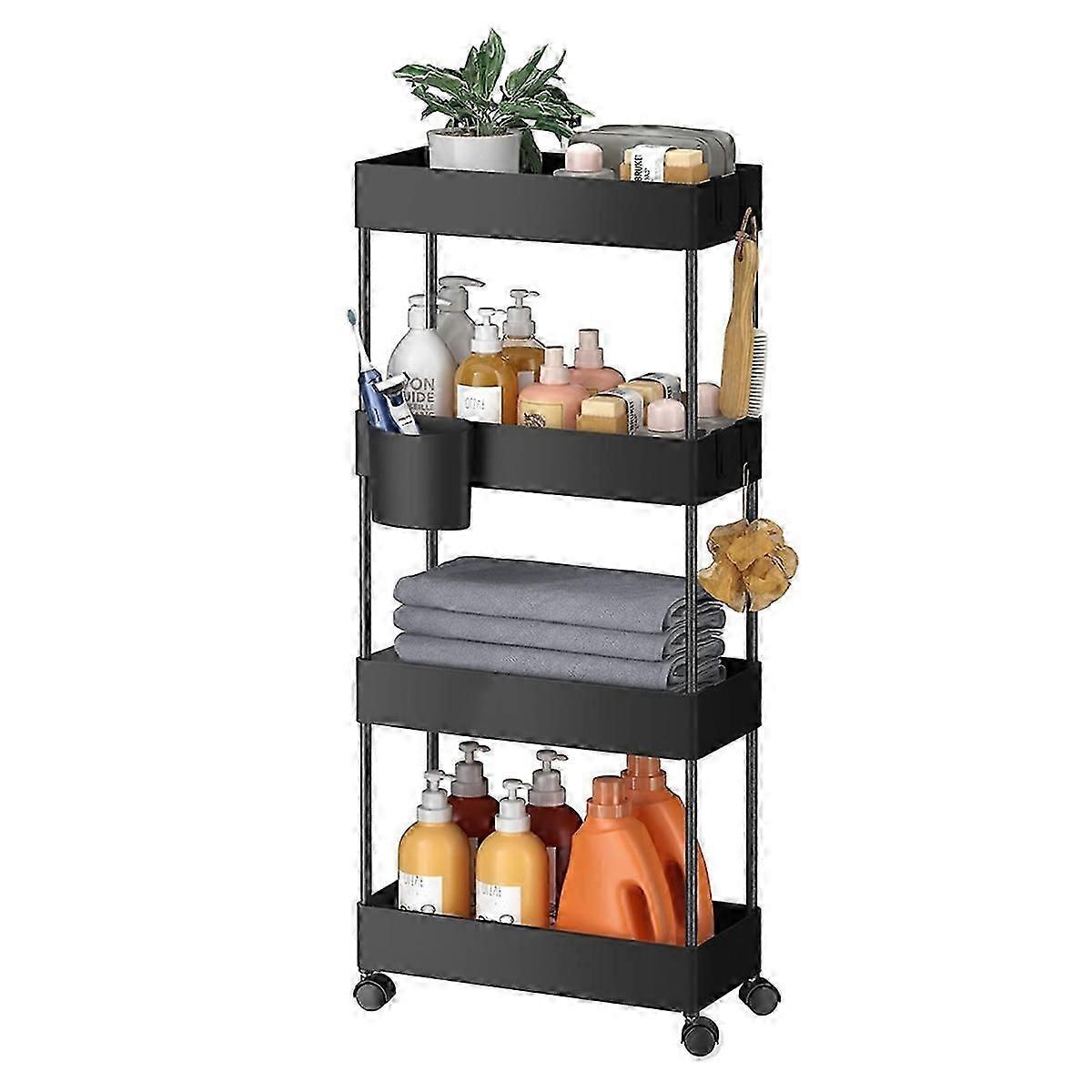 Tier Rolling Utility Cart, Movable Slim Storage Rack for Kitchen A
