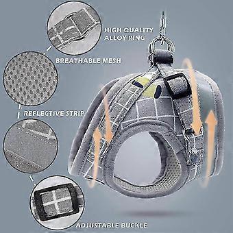 Adjustable Harness Vest Padded Reflective Soft Breathable Comfortable Leash for Small Dog Puppy MZ083 (M Grey)