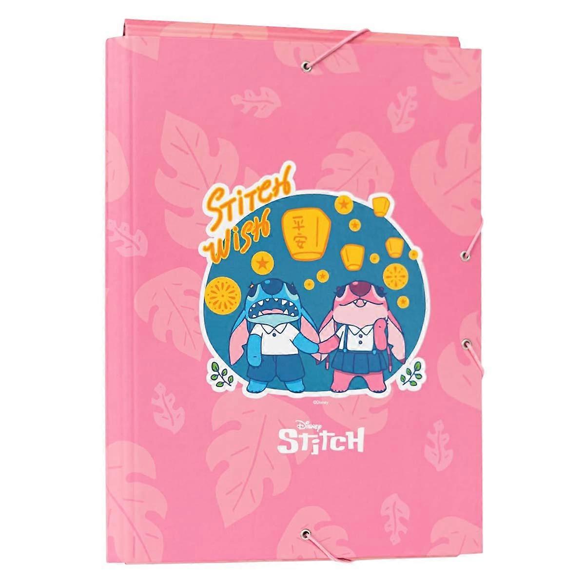 A4 Cardboard Folder Model Stitch Wish with 3 Flaps and Elastic Closure, Pink