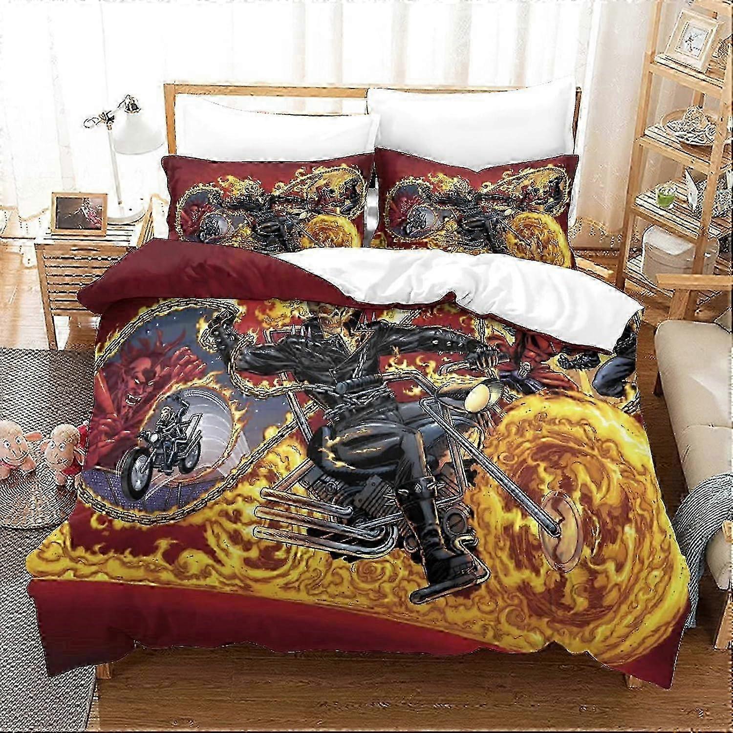 غطاء لحاف جوست رايدر D غطاء لحاف مطبوع من مارفل بسحاب ، فراش خارق الأبطال مع أكياس وسادات ، ستوكات كينج 135 * 200 سم