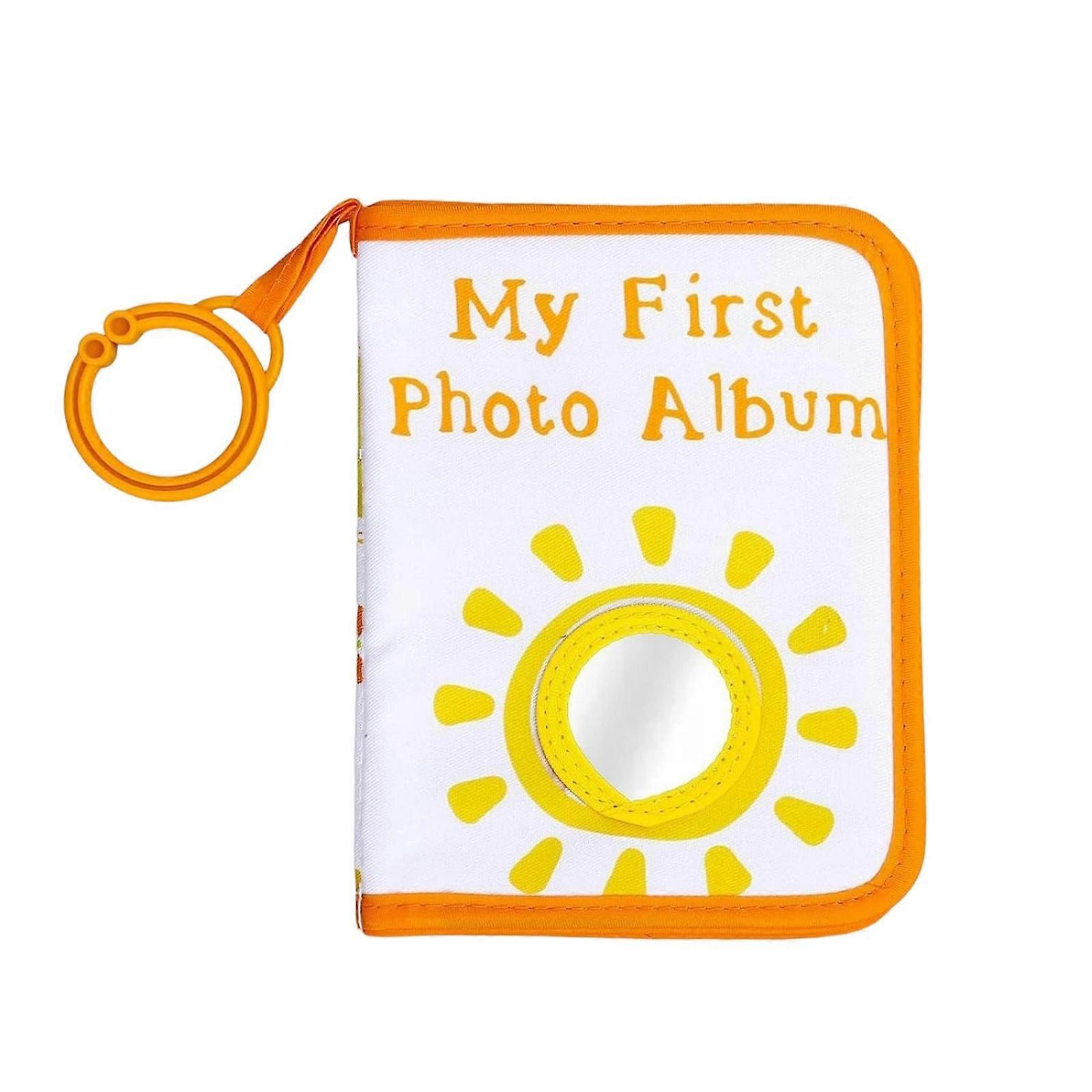 Infant Growth Record Photo Album with Smiling Sun Fabric Cover and Secure Mirror Hanging Rings for Special Event Gift Multicolor