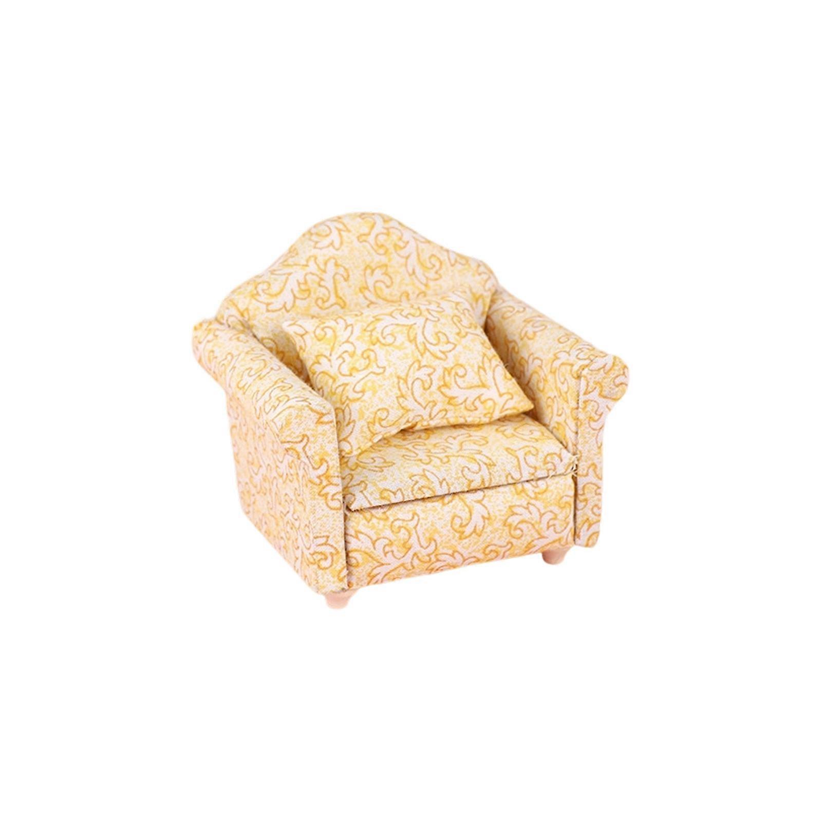 Solid Wood Toyhouse Twin Seat Sofa 1 12 Scale Realistic Home Decoration Removable Pillows Balanced Structure Multicolor