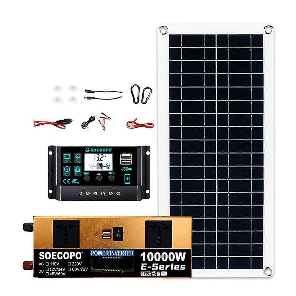 200W Solar Panel with 10000W Power inverter DC 12V/24V to AC 110V/220V 100A MPPT Controller Solar System Complete Kit for Home Camping Off-Grid