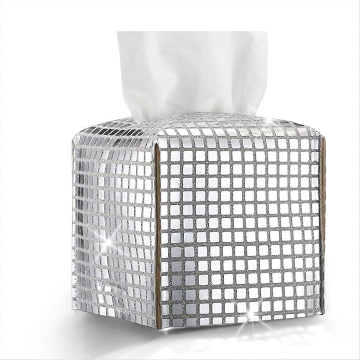 Disco Ball Tissue Box Cover Glitter Silver Square Rectangular Bling Paper Holder Sparkle Tissue Box