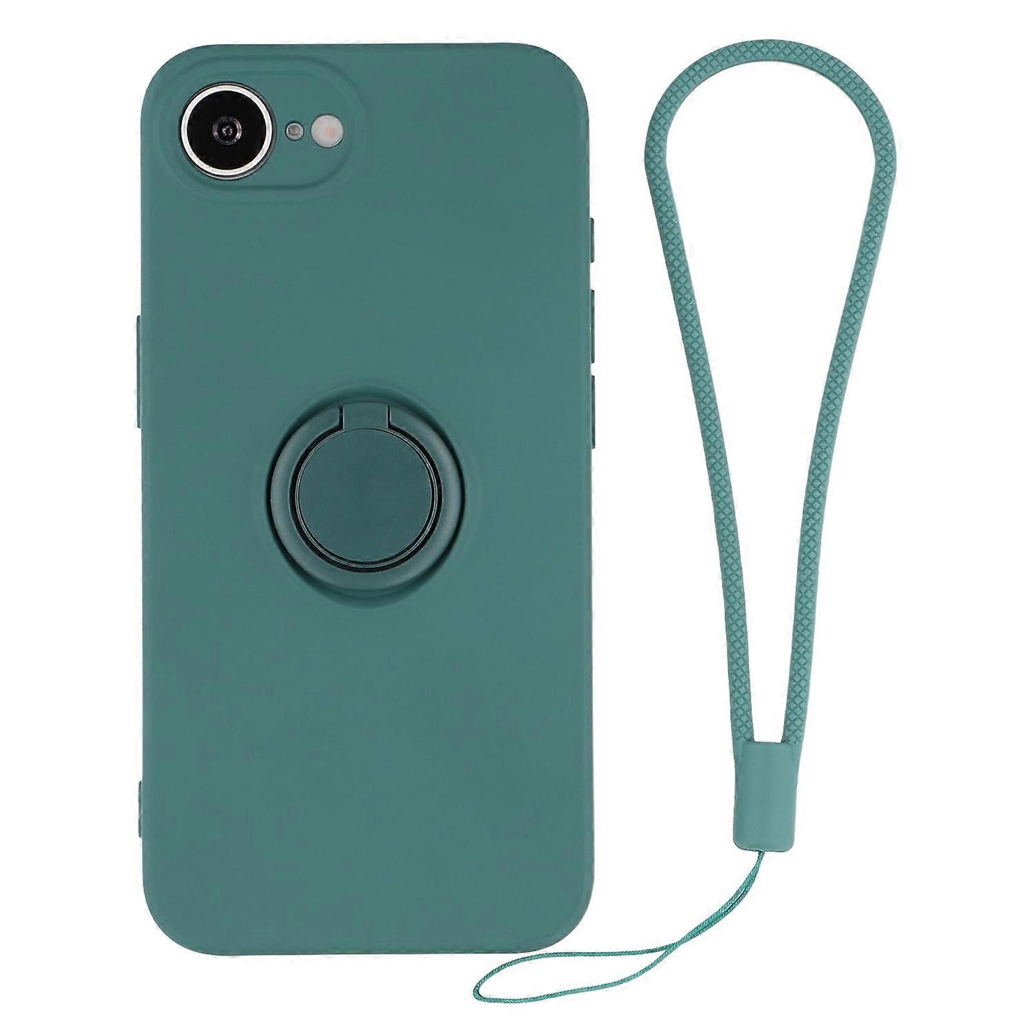 For iPhone 16e Silicone Case with Strap Ring Kickstand Phone Cover