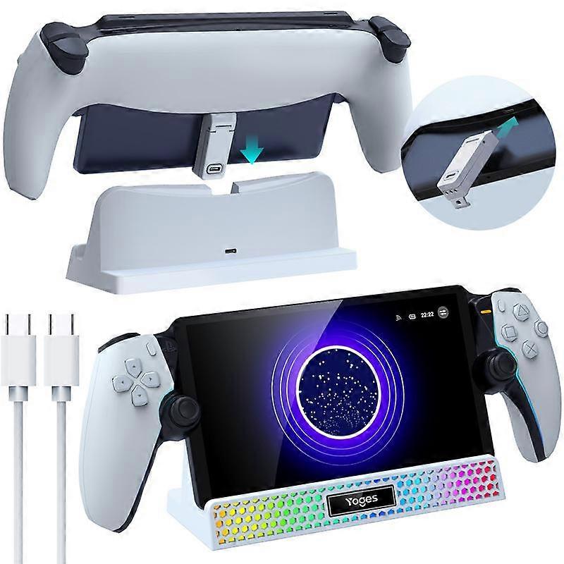 YOGES Charging Dock for PlayStation Portal, 3 in 1 Charging Stand for PS5 Portal with 14 RGB Light and 4.9ft USB C Charging Cable, Portable 