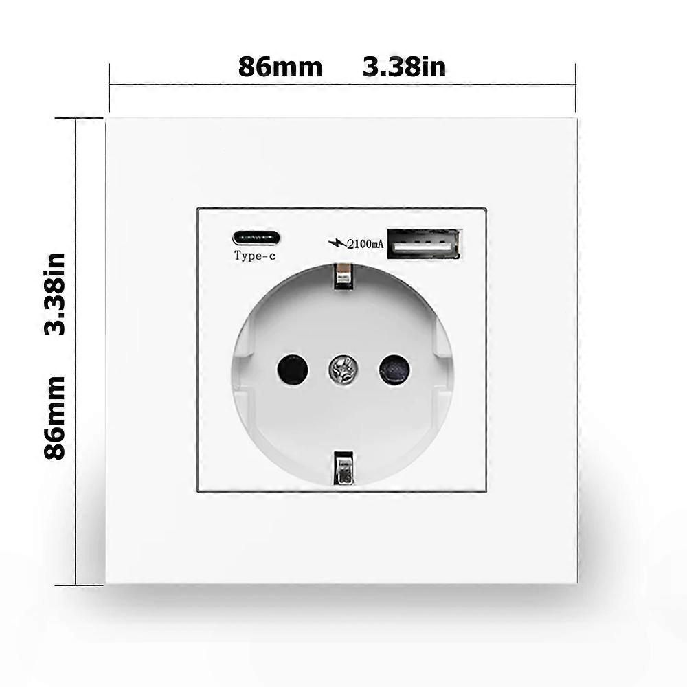 EIOMR EU Standard Power Socket, Single and Double 220V 16A White Black PC Panel EU Socket, Wall Usb Type-C Plugs Outlet for Home