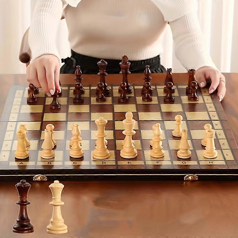 Jeu d'échecs pliable en bois de 44 cm / 17,3 pouces, plateau de jeu en feutre inclus, cadeau pour adultes, jeu familial