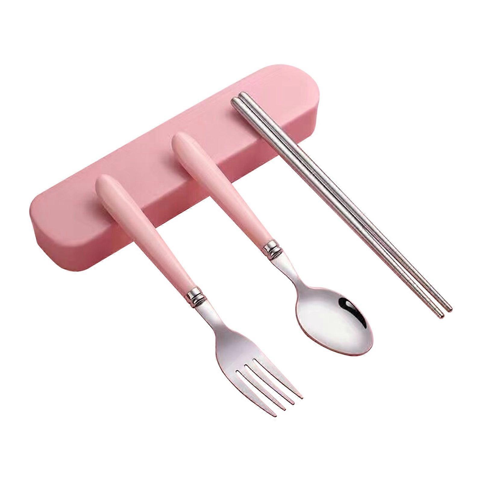 VALSEEL Portable Children's Fork Spoon Spoon Fork Stainless Steel+plastic Student Tableware Fork Spoon Chopsticks Set Batch Dinnerware