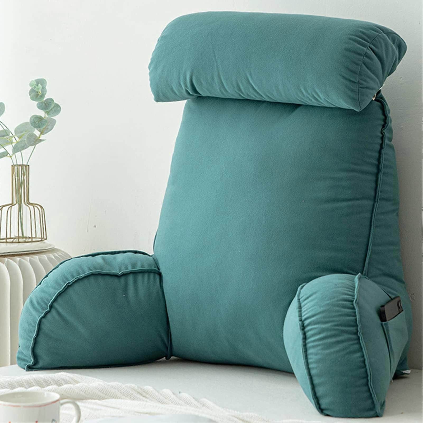 Memory Foam Reading Pillow with Arm Rests and Side Pocket for Bed Backrest Support – 75×40×50cm