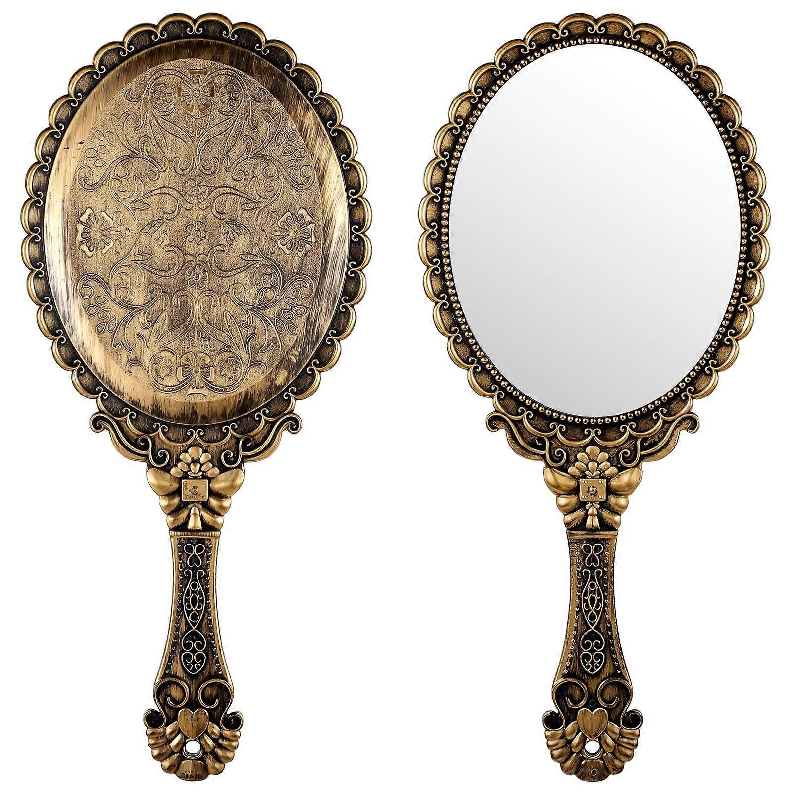 Handheld Makeup Mirror Vintage Retro Design with Handle Clear Reflection for Travel and Vanity