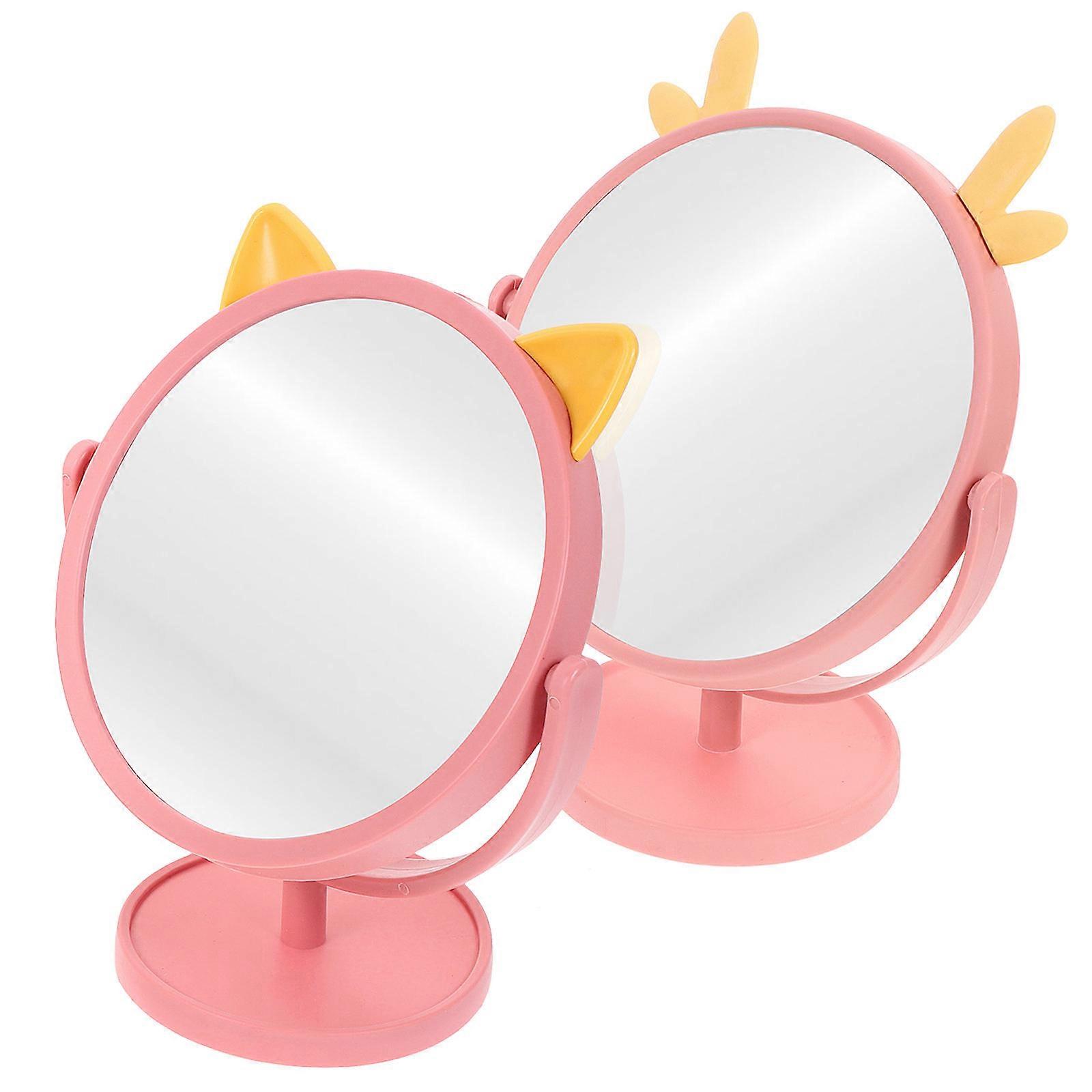 Pink Desktop Makeup Mirror for Home Use with 10Pcs Portable Tabletop Set