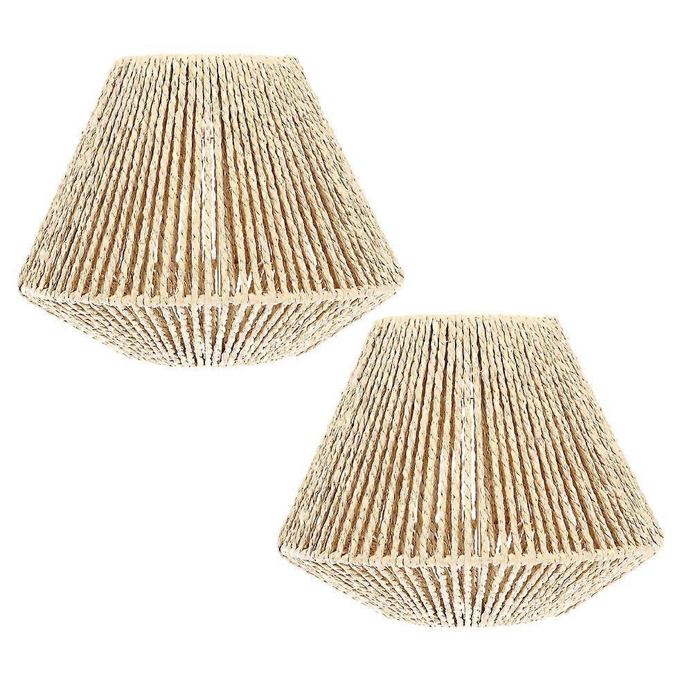 Khaki Retro Lamp Shade Boho Lamp Shade for Home Use 2Pcs Woven Rattan Pendant Light