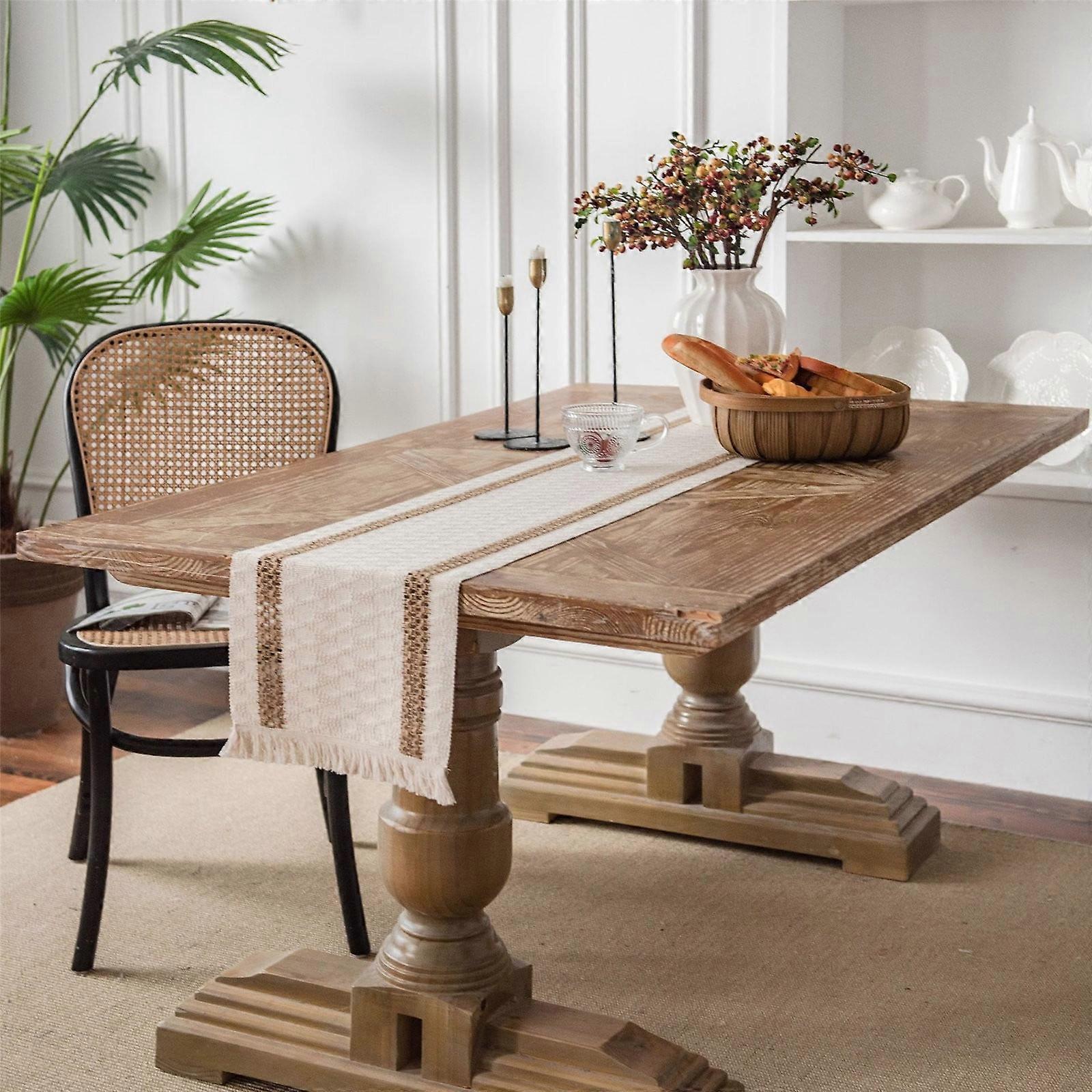 LOOPSUN Valentines Day Savings Clearance 2024! Rustic Boho Table Runner Tablecloth With Fringe For Kitchen Home And Meal Wedding Decor