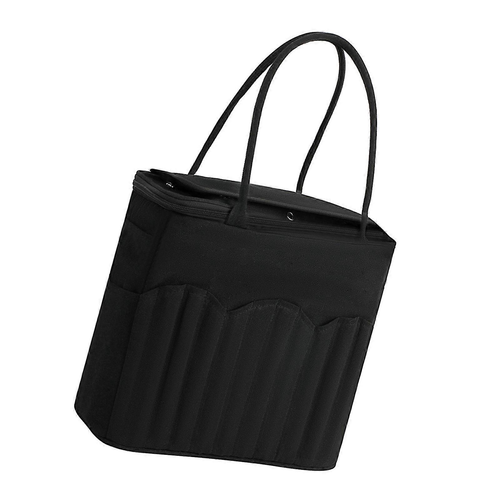 Secure Canvas Yarn Holder Bag with Large Capacity and Portable Handle for Craft Projects  Black