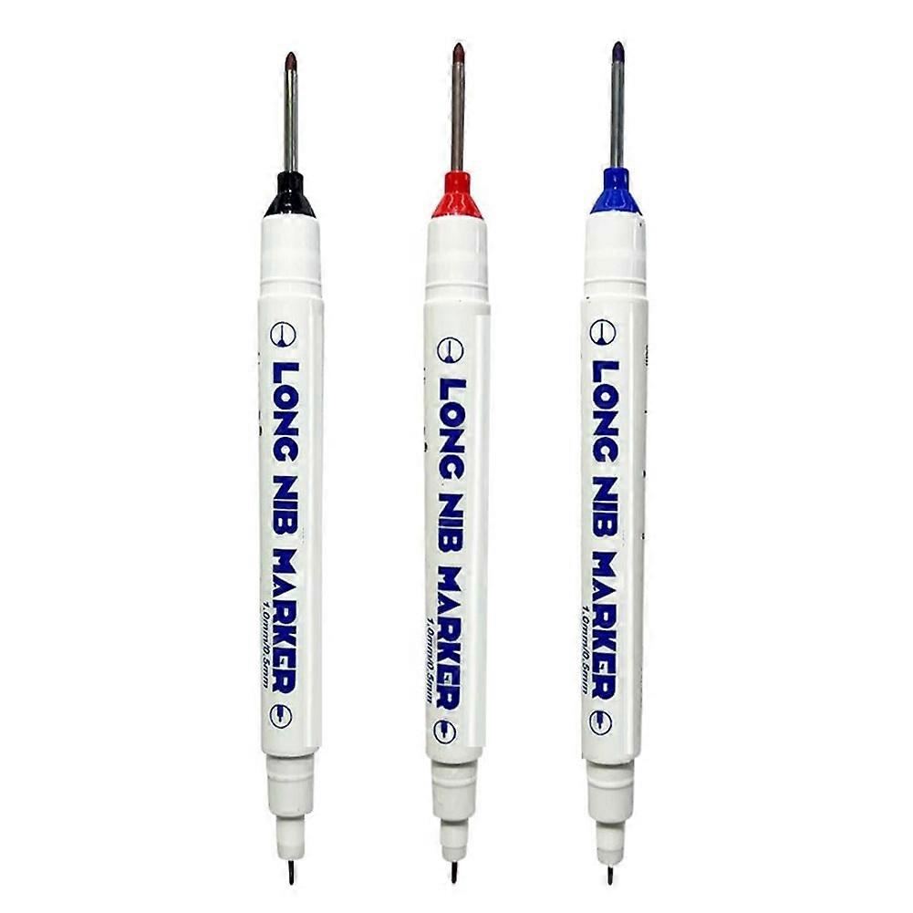 3 PCS Long-Head Deep Hole Marker Pens, Upgrade Long Nib Marker Set, Construction Markers Scriber Marking Tools