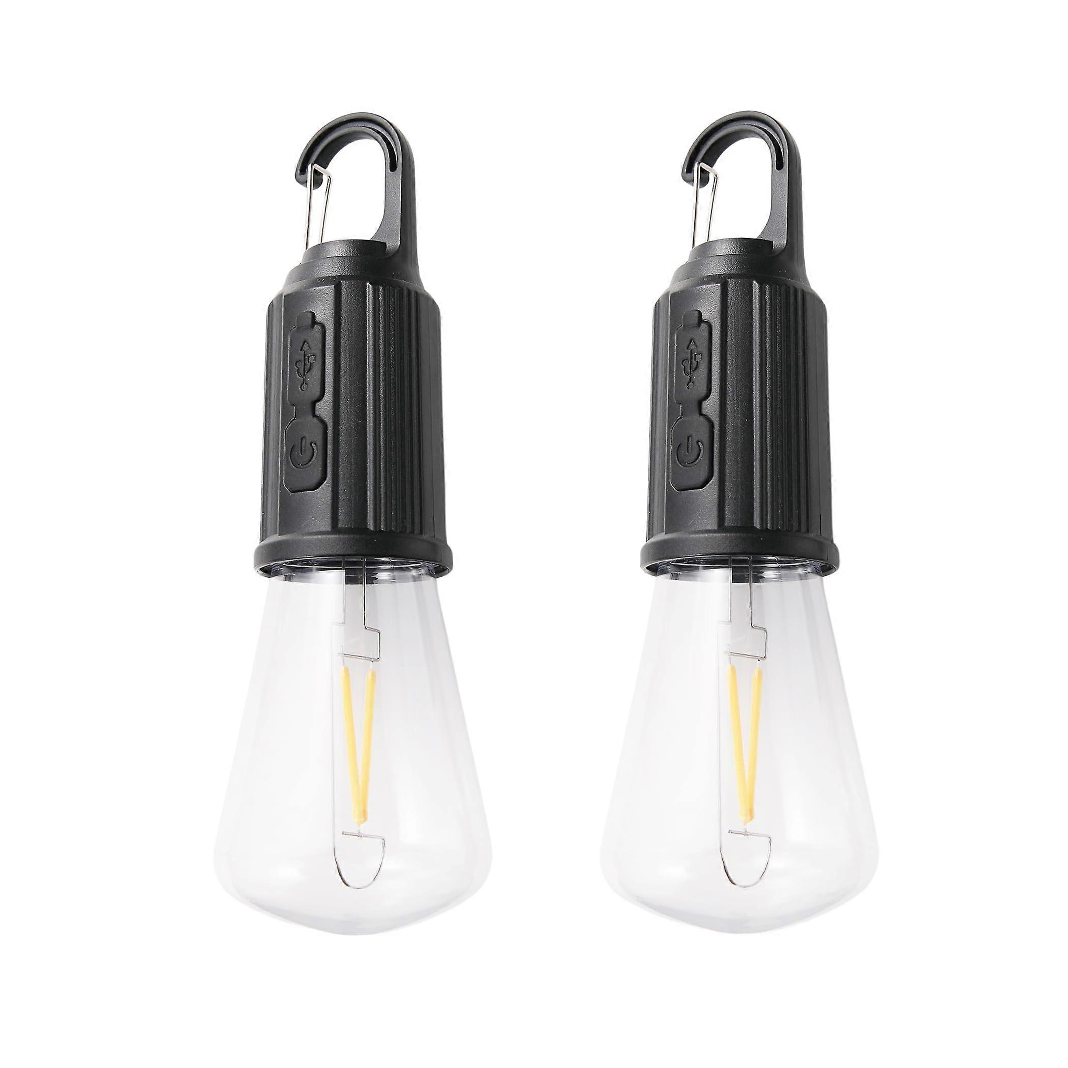 2Pcs Rechargeable LED Camping Lanterns with Hook, 3 Brightness Modes, Warm White Tent Lamp for Hiking, Fishing, Emergencies