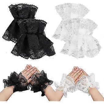 2 Paare Spitze Handgelenkmanschette Spitze Elastische Blumen geschichtete Handgelenkmanschetten Damen Kurze Spitze Floral Fingerlose Handgelenkmanschette für Hochzeit Party Club Hallowmas Banque