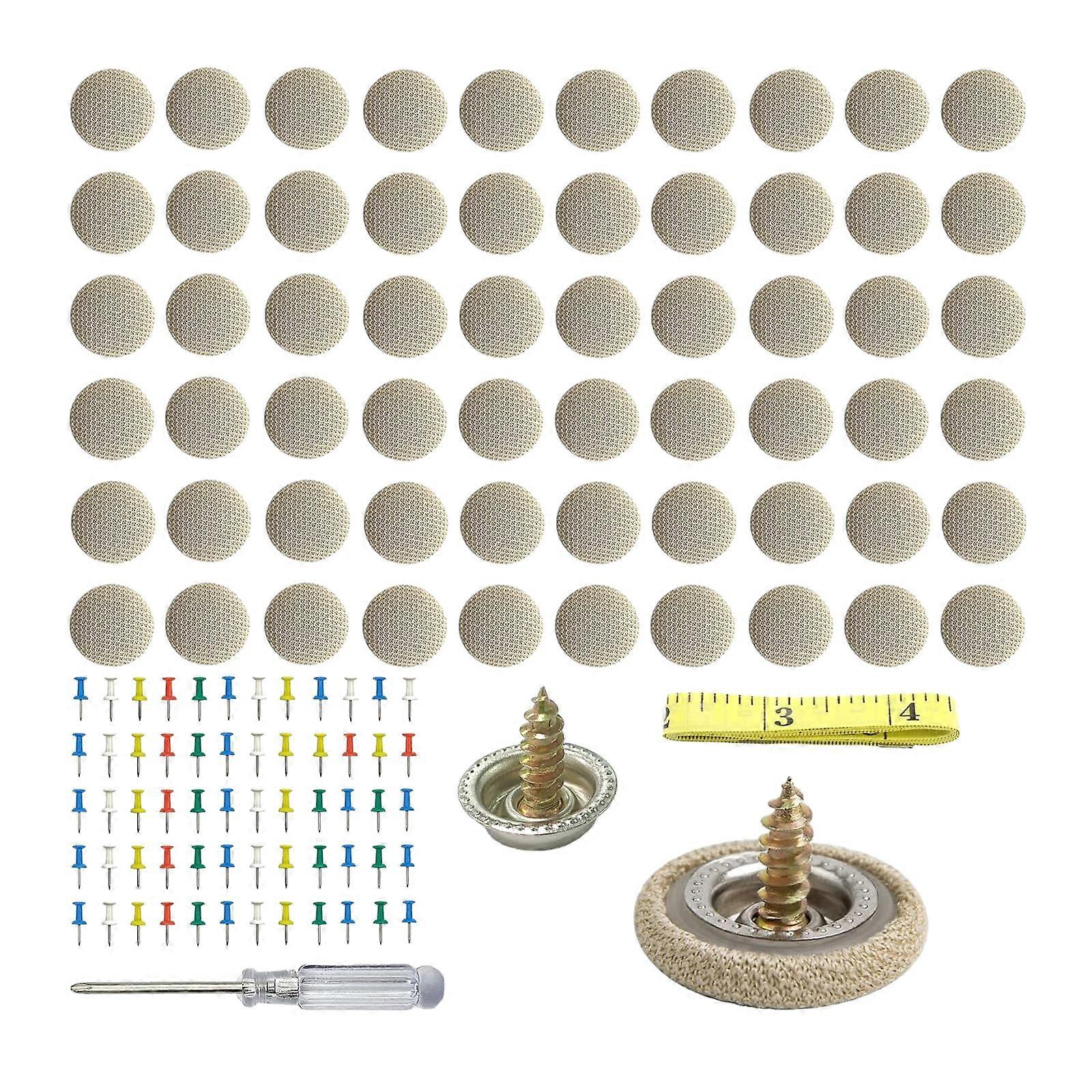 60PCS Car Headliner  Kit with Tool, Quick Sagging Roof Liner Fix, Universal Beige Buttons
