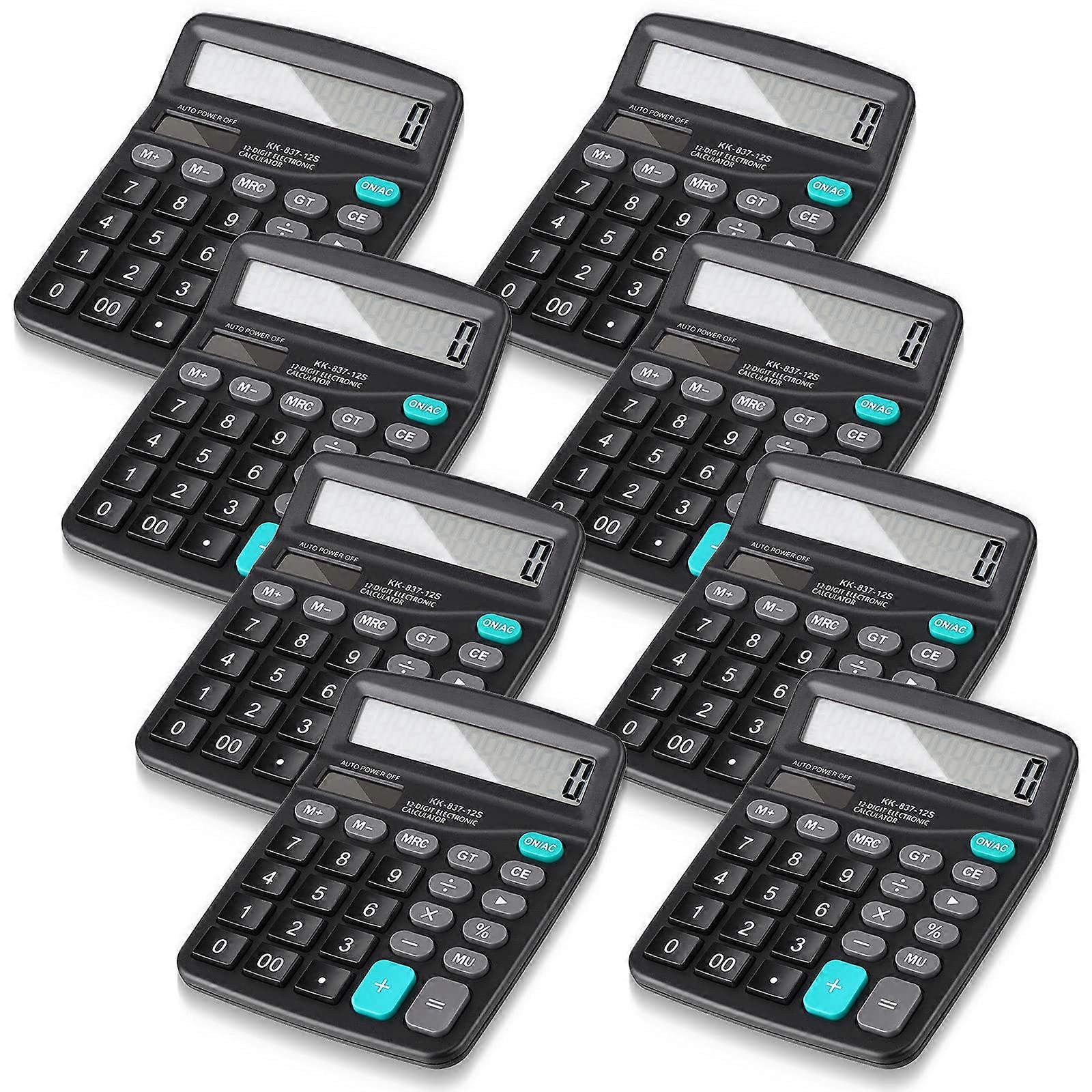 8 Pack 12 Digit Solar Desktop Calculator with Large Display Dual Power for Office School Home Black