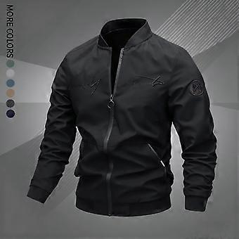 Men's Regular Fit Letter Embroidered Zip-Up Pilot Jacket, Autumn Winter Casual Long Sleeve Windproof Baseball Collar Coat, Men's Everyday We
